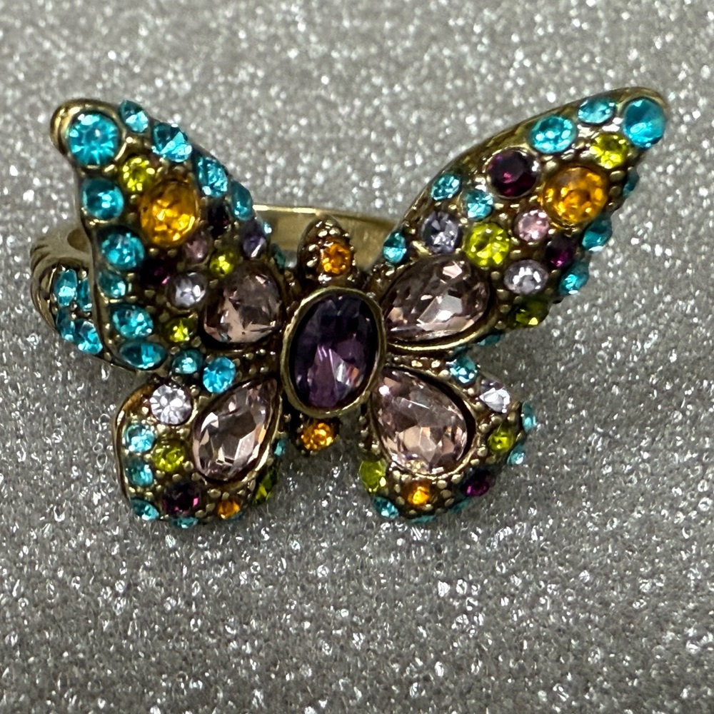 HEIDI DAUS Art Deco Style AB Rhinestone Crystals 3D Butterfly‎ Ring Sz 9-10